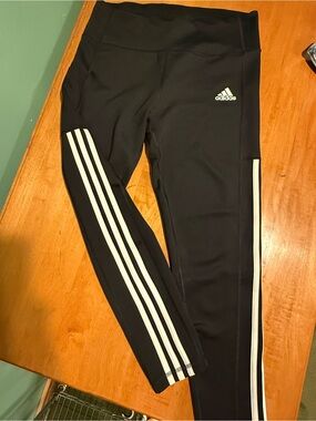 adidas  Women’s Black Capri Leggings with White Side Stripes